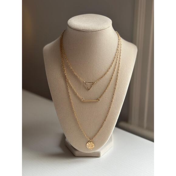 unbrand Jewelry - Gold Layered Necklace Minimal Geometric Bar Coin Pendant Dainty